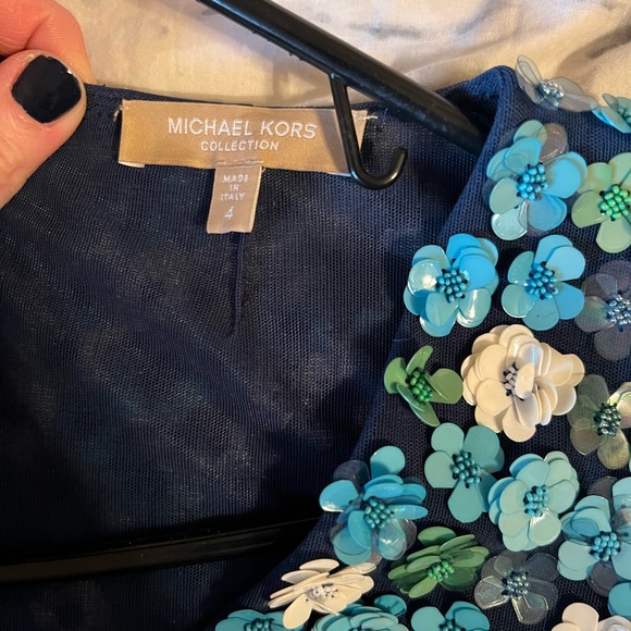 Michael Kors Collection Long Sleeve Blue Dress with Flower Sequin Details - Picture 4 of 5